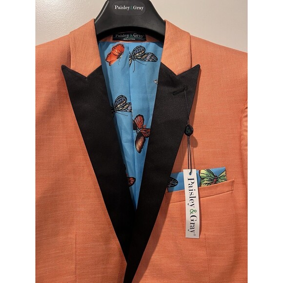 Paisley & Gray Men’s Slim Fit Grosvenor Peak Tuxedo Jacket Blazer Orange 42R - Picture 4 of 15